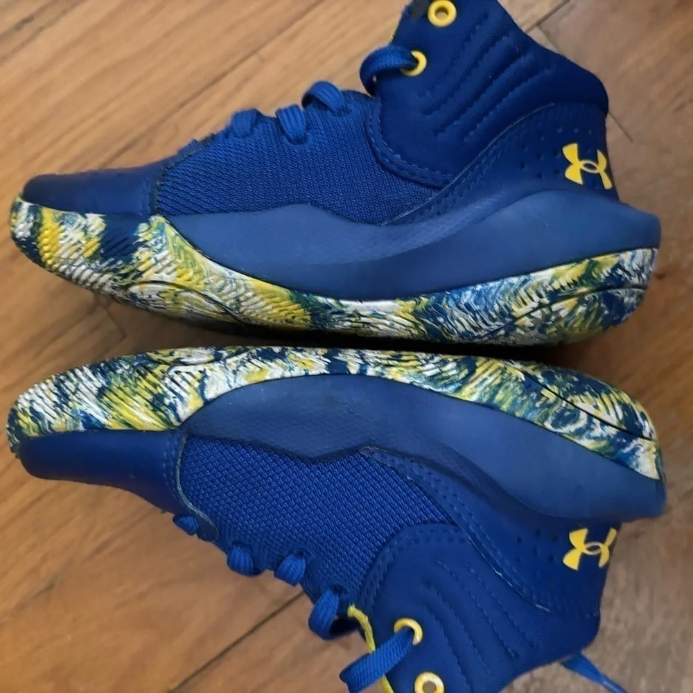 Under Armour jet 21 blue yellow high top sneakers size youth 11